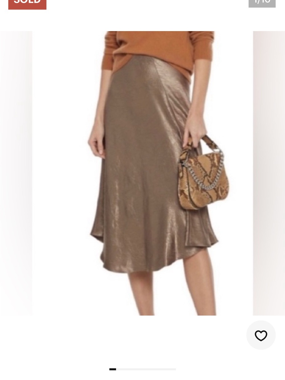 Vince Metallic Taupe Satin Midi Skirt